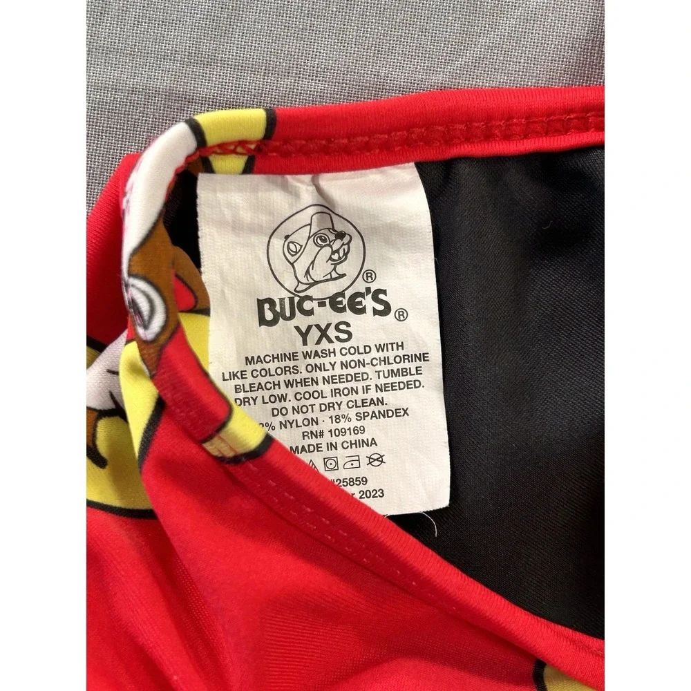 Buc-ee's Girls YXS Red Two-Piece Swimsuit All Over‎ Logo Beaver Print